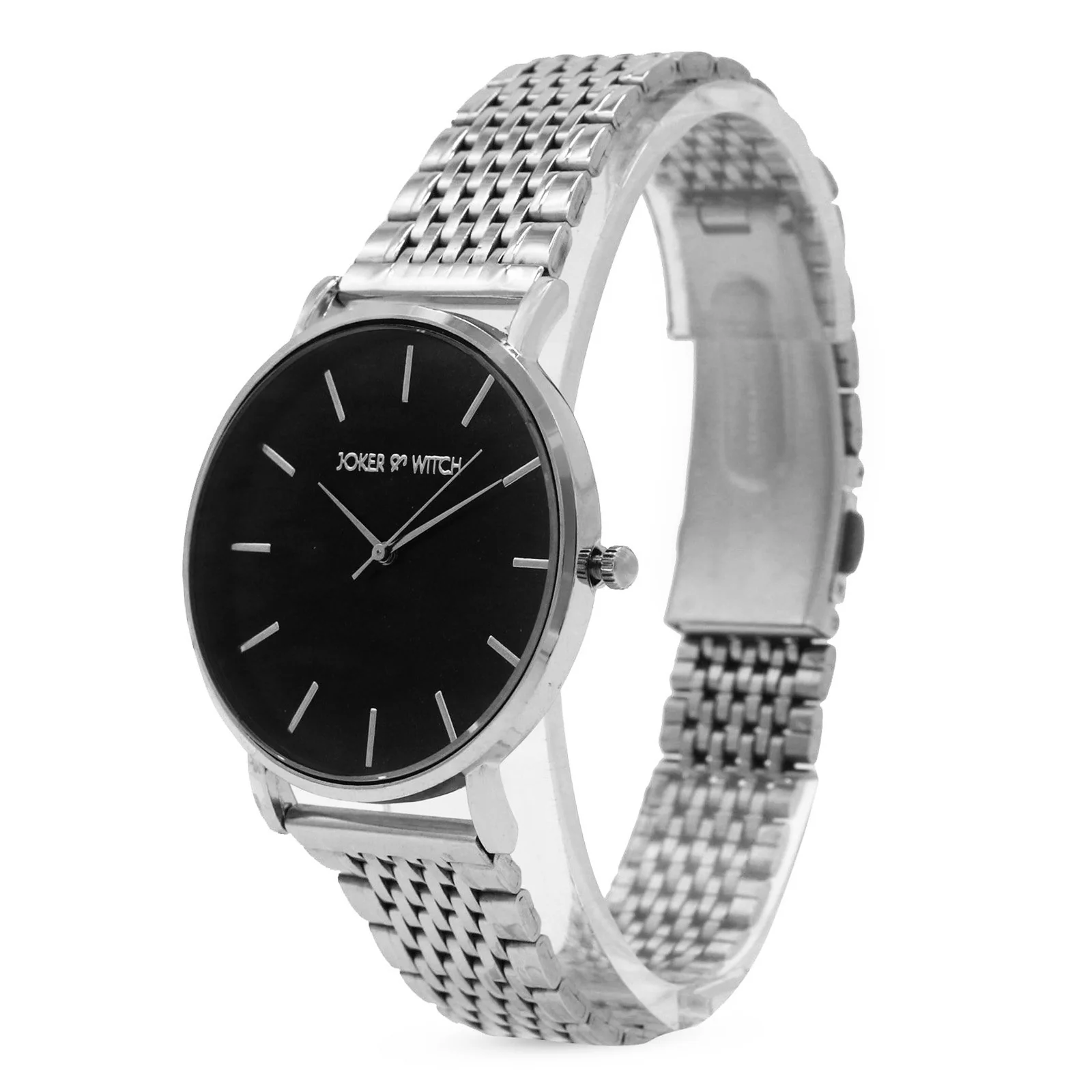 Nebula Black Large Dial Silver Linked Chain Strap Women's Watch - Image 5