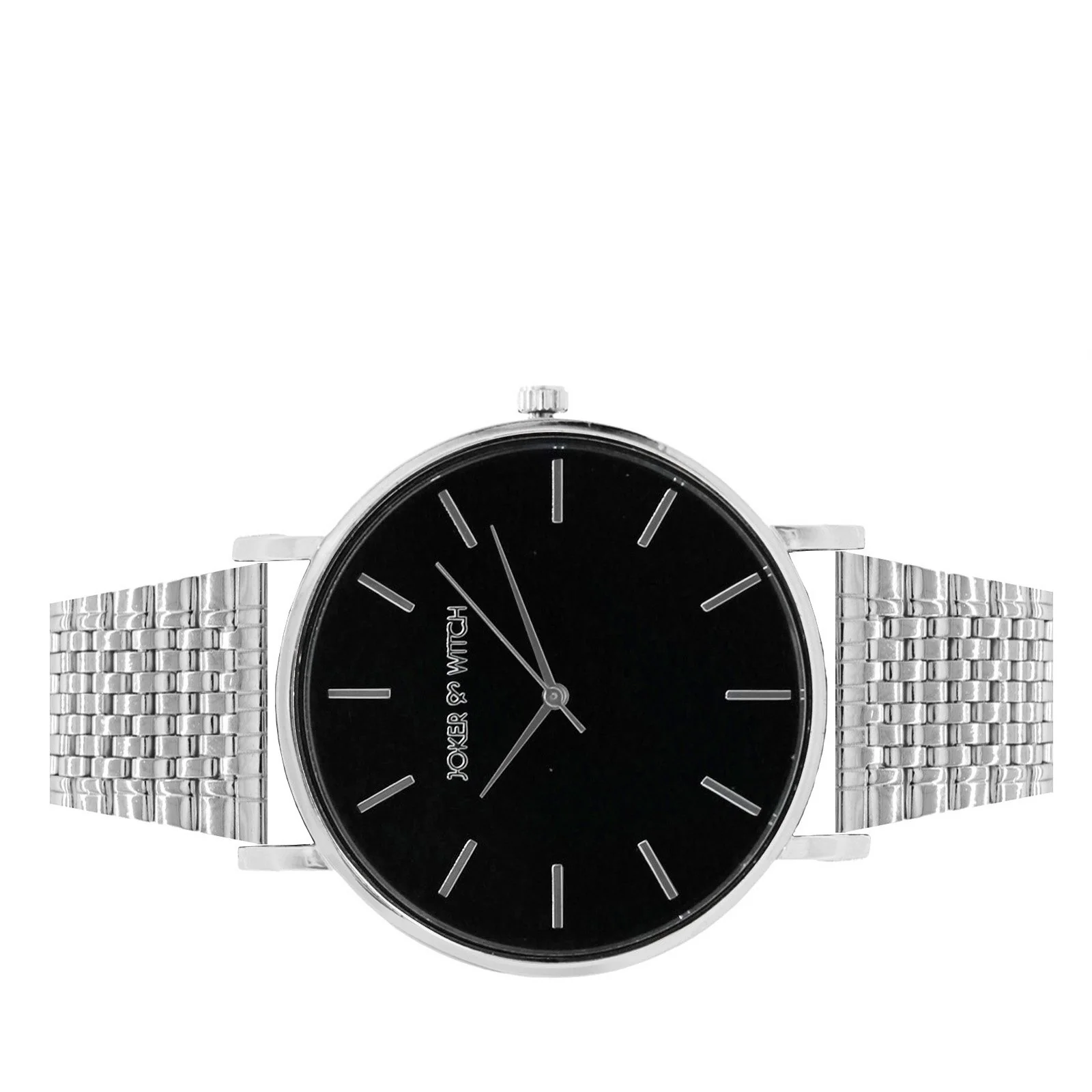Nebula Black Large Dial Silver Linked Chain Strap Women's Watch - Image 6