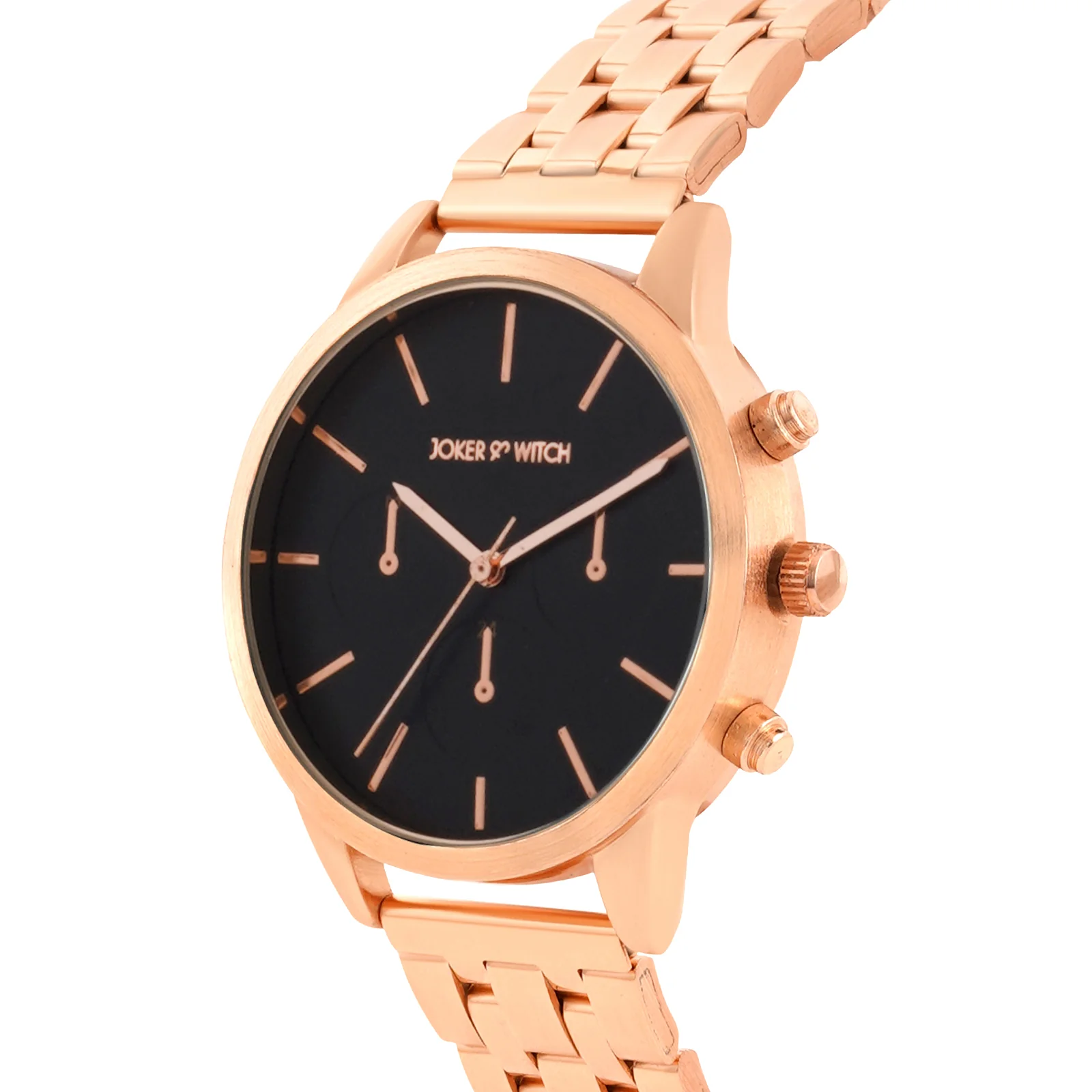 Prague Black Large Dial Rose Gold Linked Chain Strap Women's Watch - Image 4