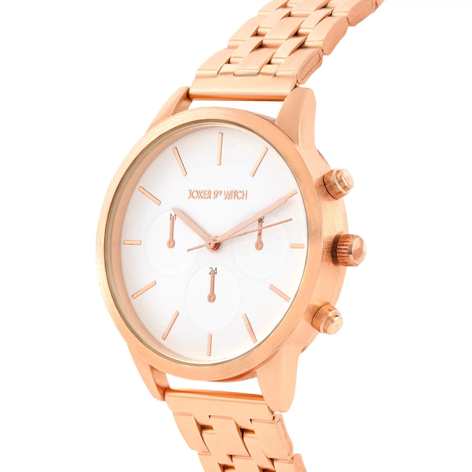 Prague White Large Dial Rose Gold Linked Chain Strap Women's Watch - Image 4
