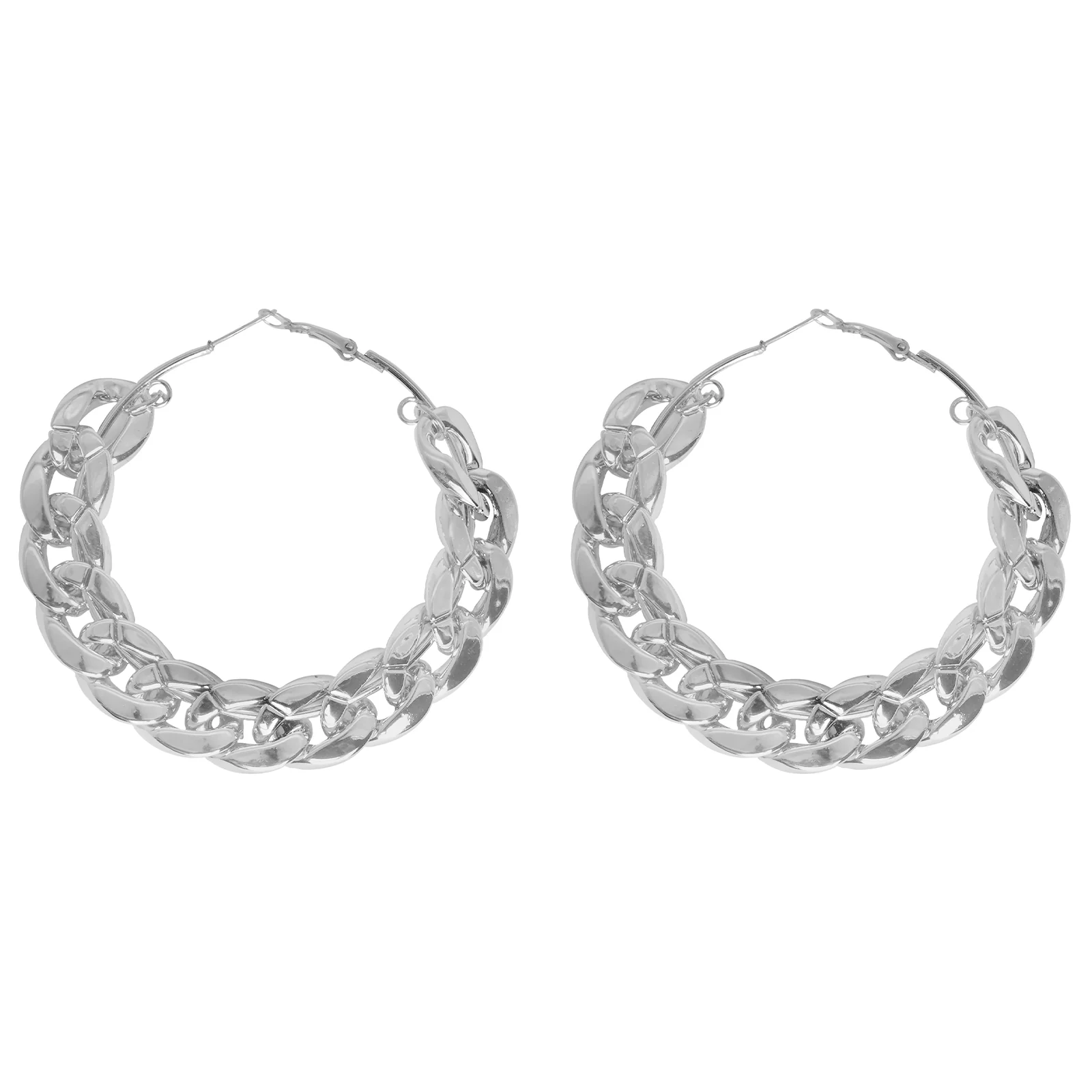 Retro Silver Chain Hoops - Image 3