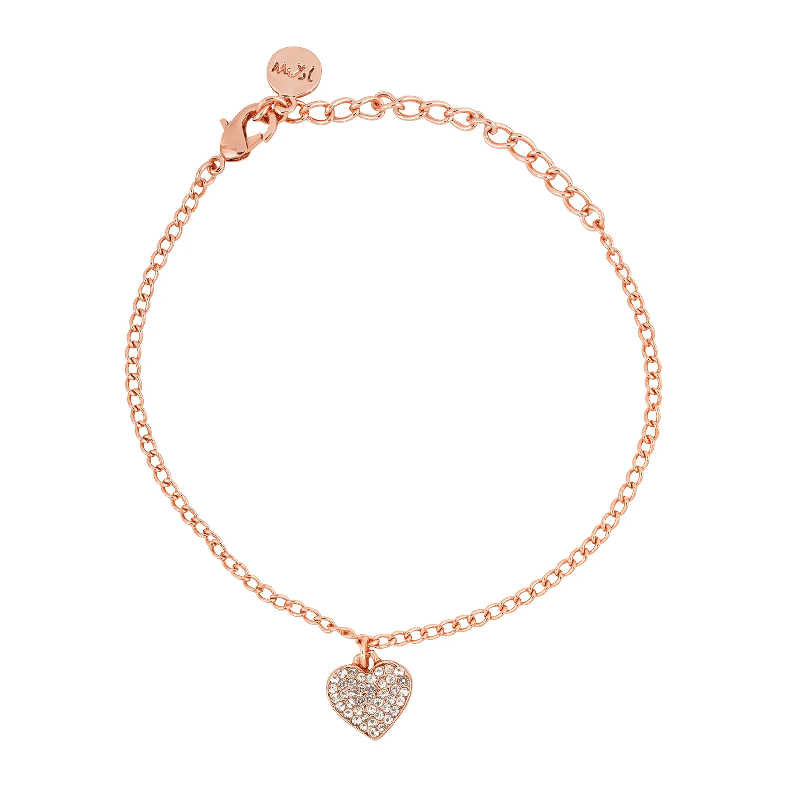 Rhinestone Heart Rose Gold Bracelet Charm - Image 3