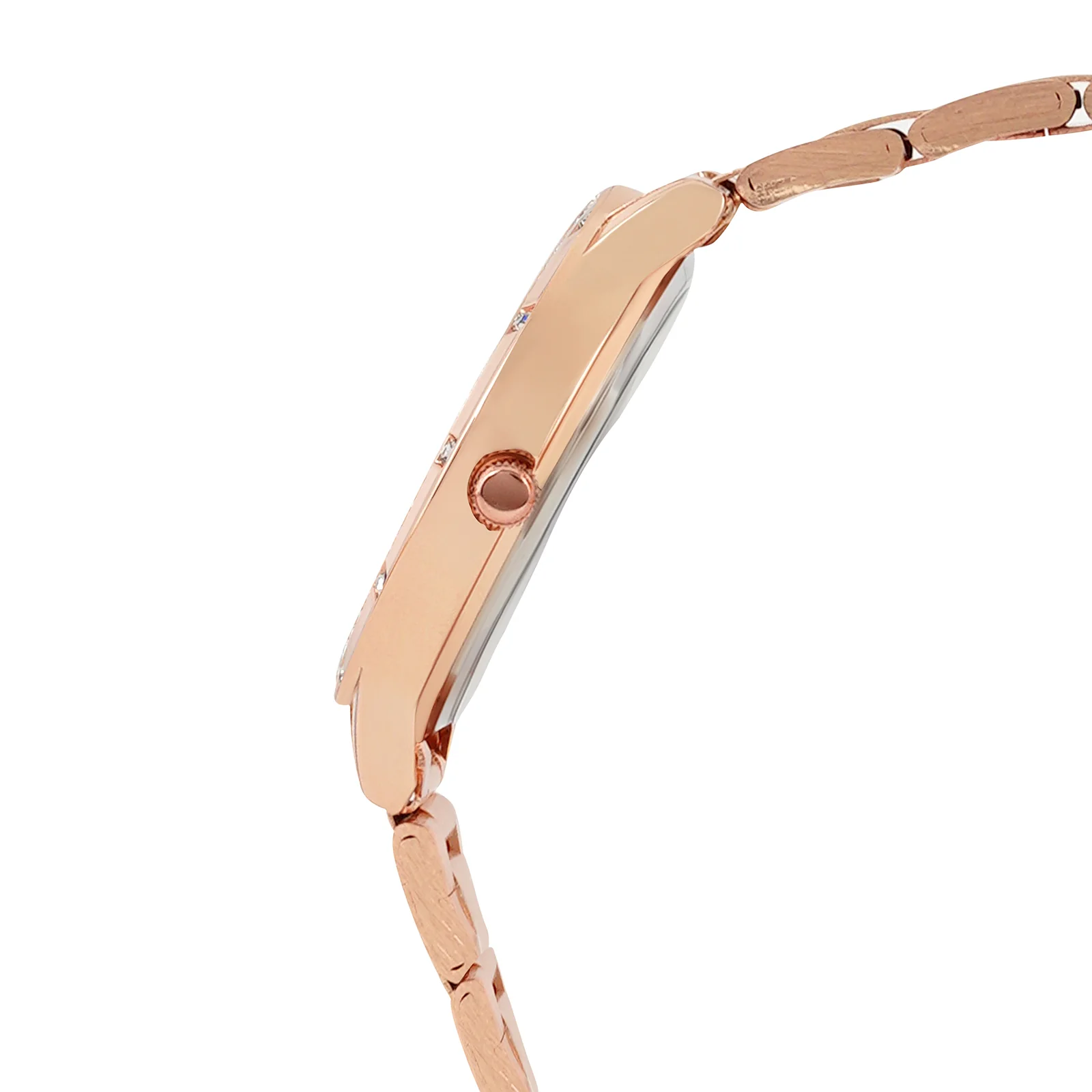 Sunset Pink Medium Rhinestone Dial Rose Gold Linked Chain Strap Women's Watch - Image 5