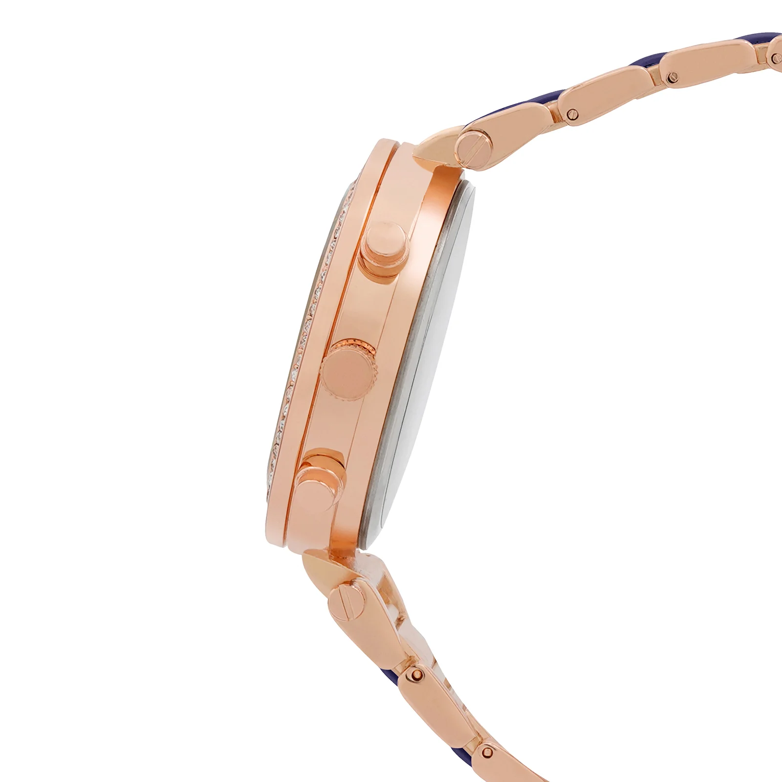 Suzanne White Large Rhinestone Dial Navy Ceramic Linked Chain Strap Women's Watch - Image 5